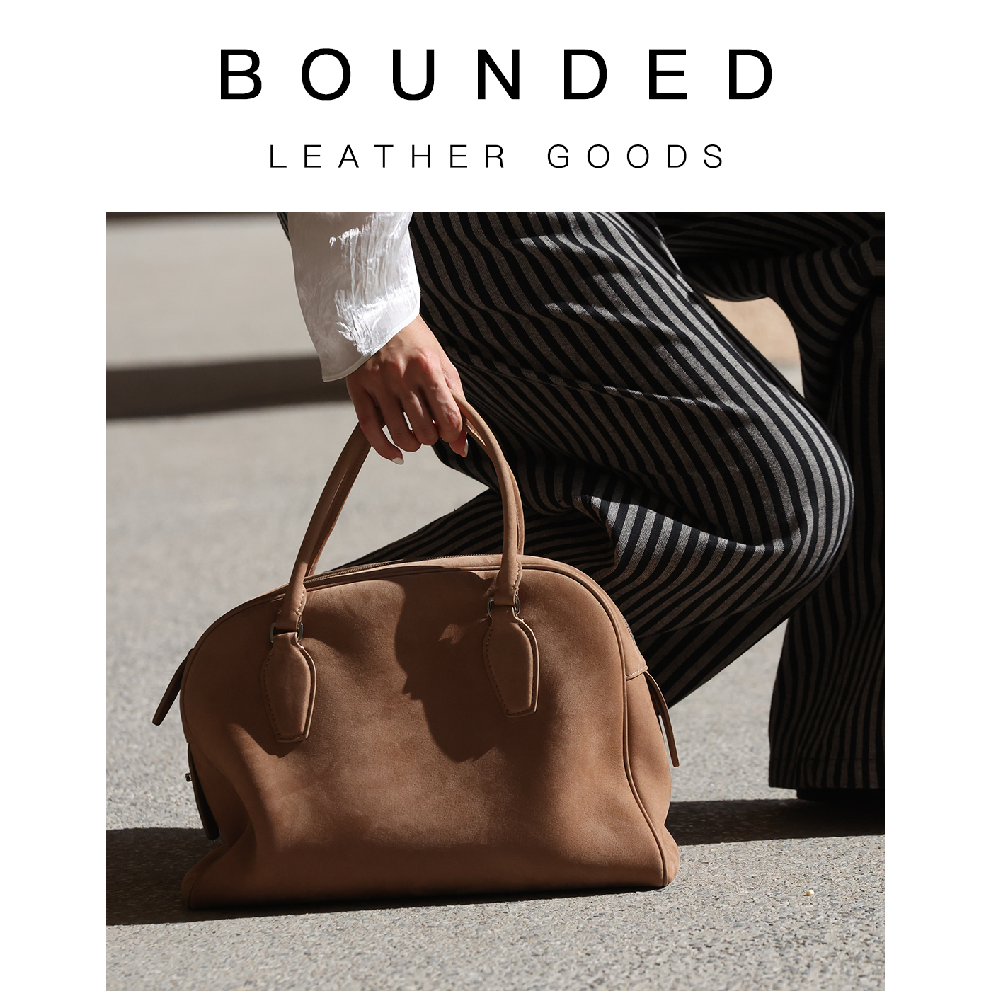 Bounded有界 沙漠色麂皮保龄球包里外全皮通勤包轻奢法式波士顿