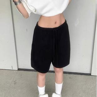宽松bf慵懒阔腿五分裤 美式 直筒中裤 女高腰夏季 hiphop街头休闲短裤