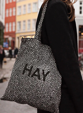 hay帆布包韩国小众设计单肩手拎豹纹布袋秋冬大容量托特包购物袋