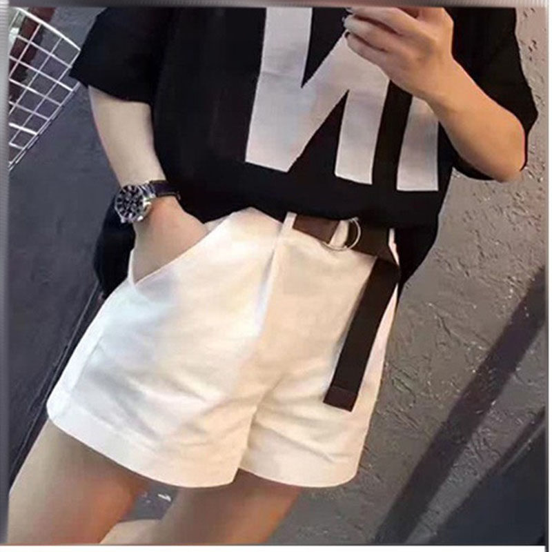 简约2025夏季宽松白色短裤女高腰阔腿松紧腰三分裤休闲热裤薄款