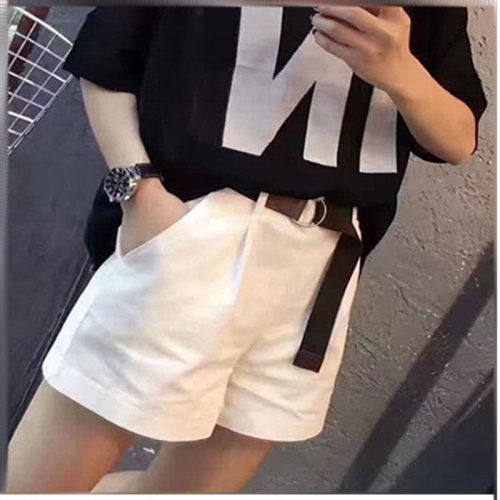 白色短裤女阔腿松紧腰三分裤薄款