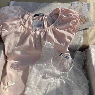 BM风叠穿 新款V领爱心透视网纱背心BM木耳边系带吊带薄款上衣夏