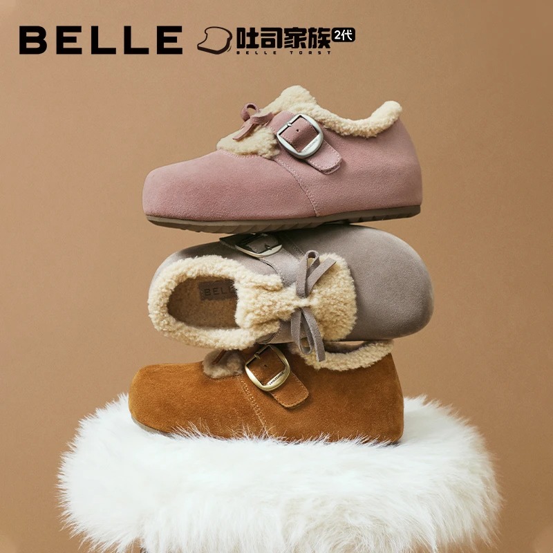百丽喵喵吐司毛毛勃肯鞋冬季新款