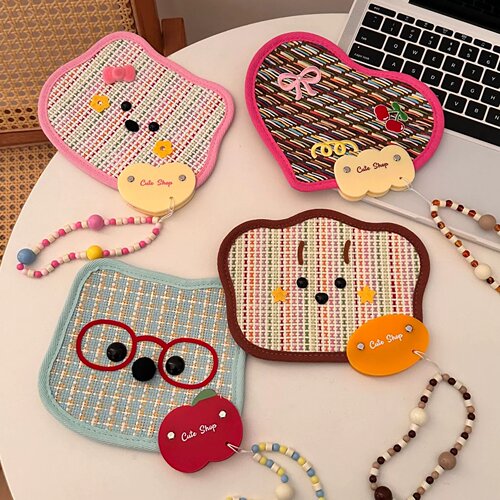 清凉彩色蒲扇麦秆手工编织动物形状扇子迷你可爱ins便携式手持扇