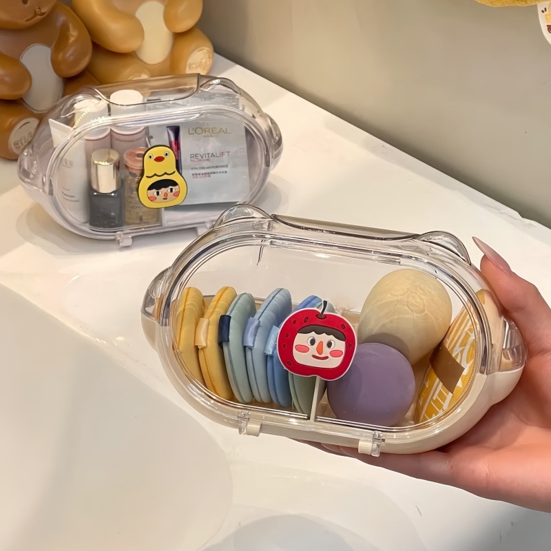 可爱猫耳粉扑收纳盒防水防尘盒