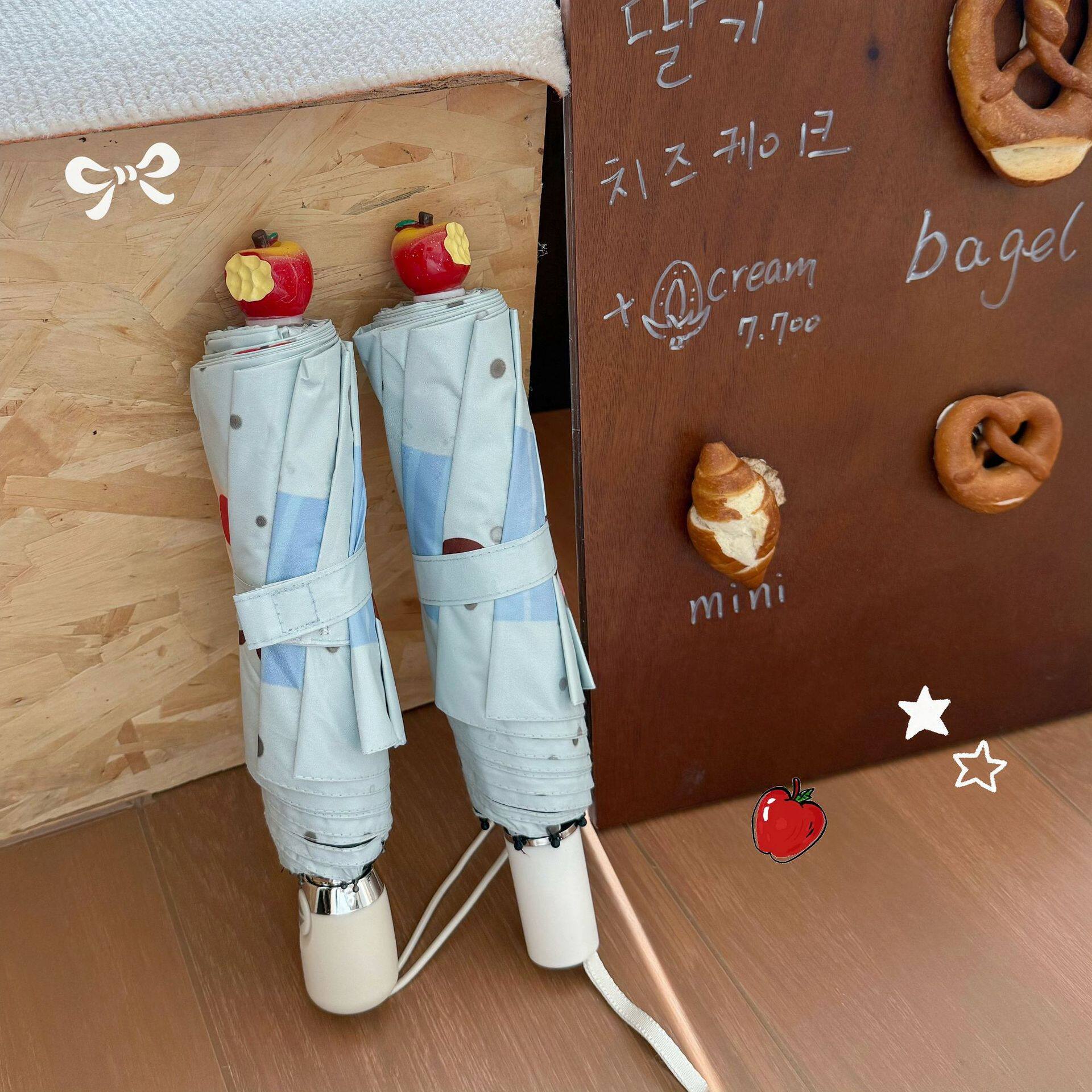 咬一口红苹果雨伞女晴雨两用学生折叠全自动太阳伞高颜值可爱ins