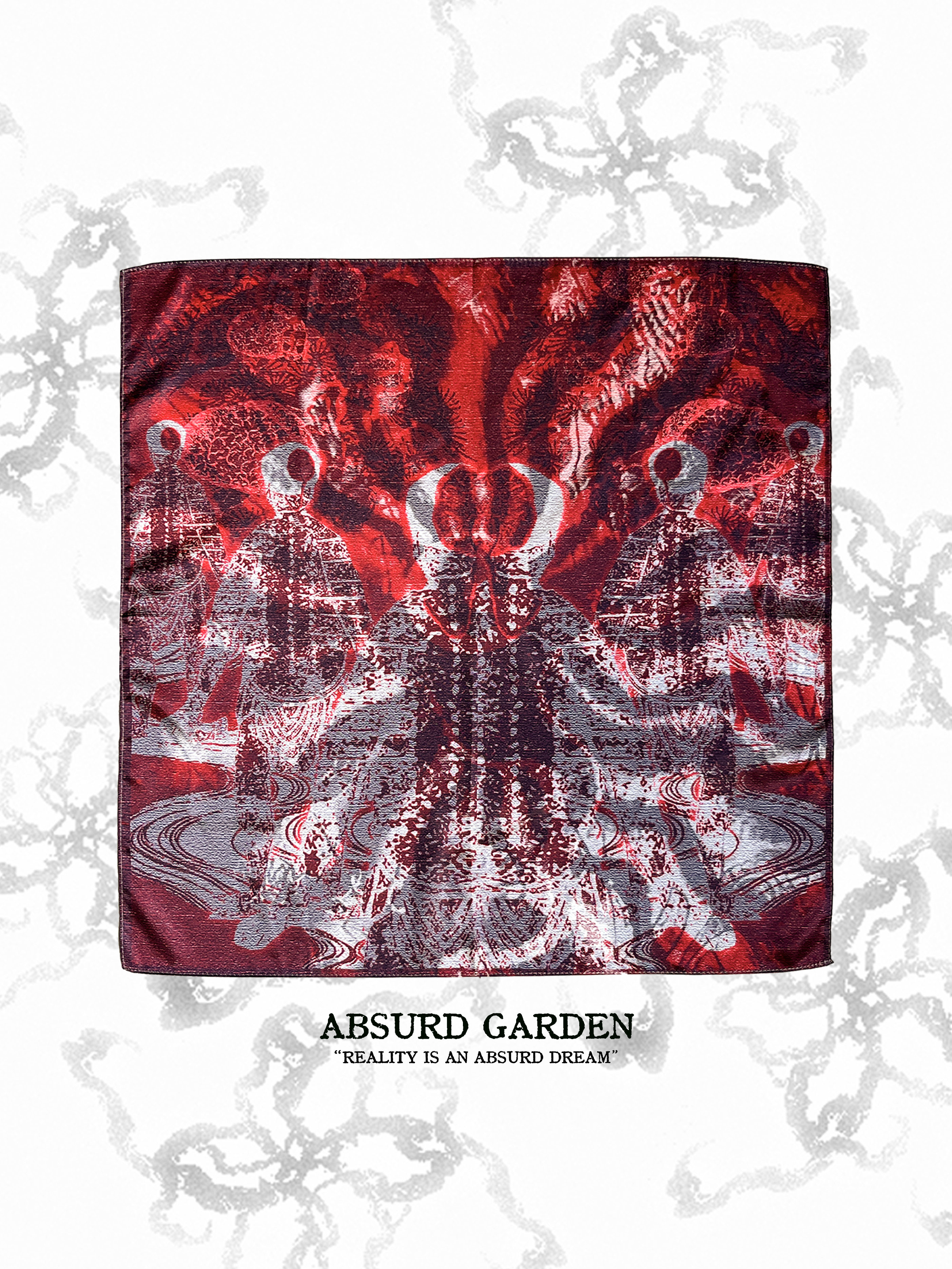 ABSURD GARDEN Original Print 'Dark Red' Red and Black Silk Scarf/Scarf - Absurd Garden
