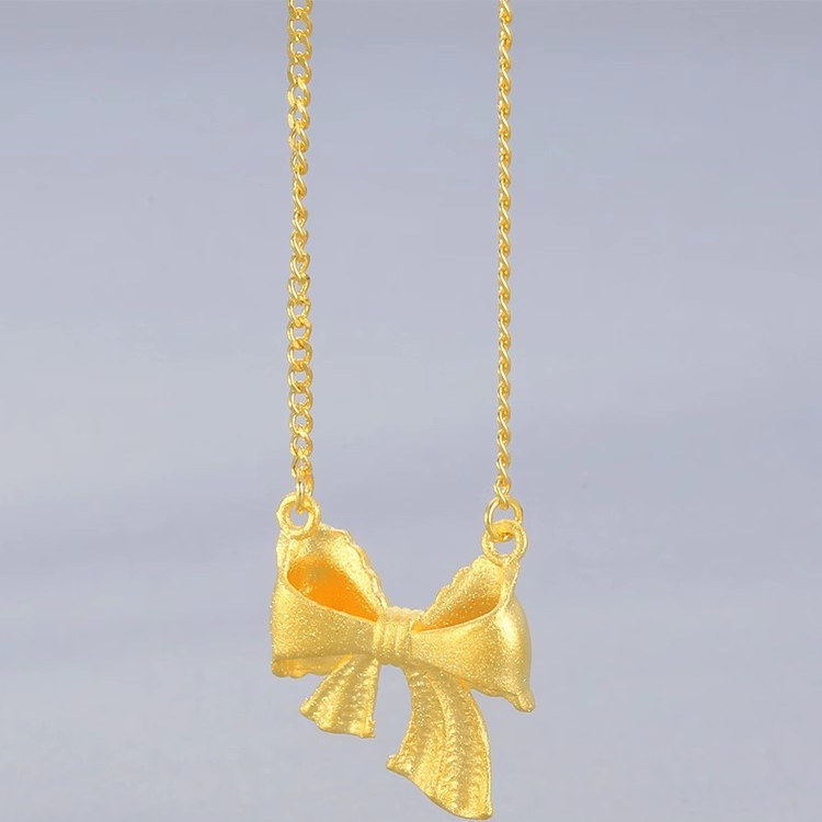 香港雪禧2025新款爆款蝴蝶结金包银项链女款锁骨链套链送女友礼物