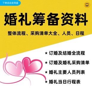 婚礼筹备策划资料 流程方案 采购花销清单 嘉宾亲朋人员名单表格