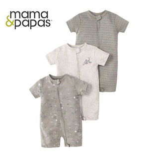 纯棉双头拉链男孩宝宝空调爬服bb衫 mamaspapas婴儿短袖 连体衣夏季