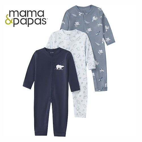 mamas全棉连体衣爬服可包手3件装