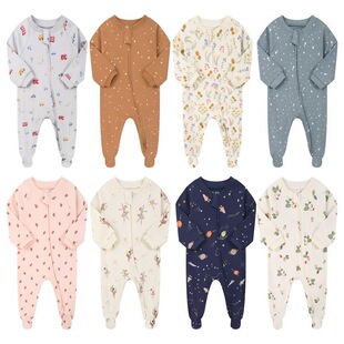 2026新款婴儿双拉链连体衣纯棉a类男女宝宝连袜子睡衣爬爬服ins风