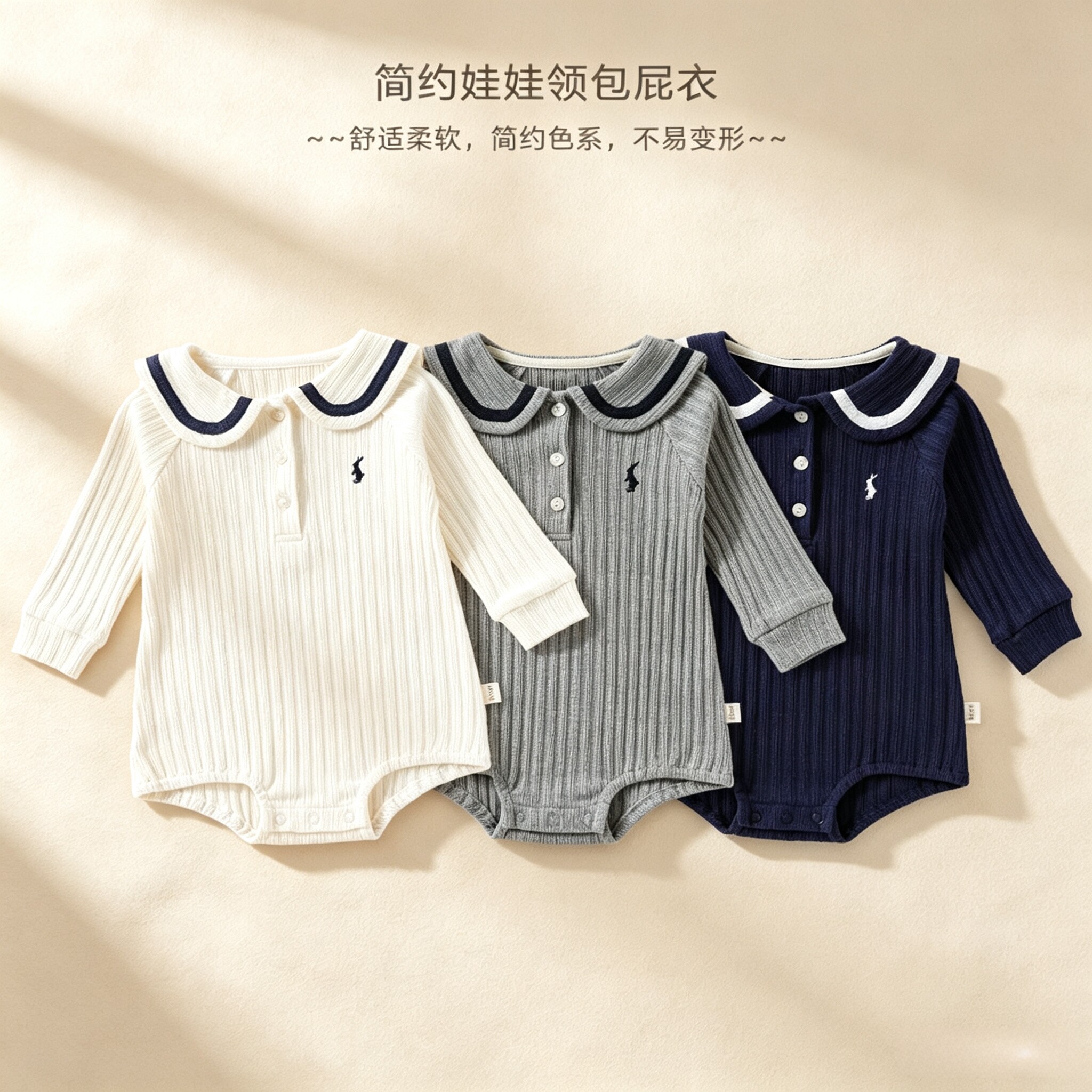 ins风新款婴儿娃娃领长袖包屁衣棉质女宝宝三角哈衣可爱套头bb衫