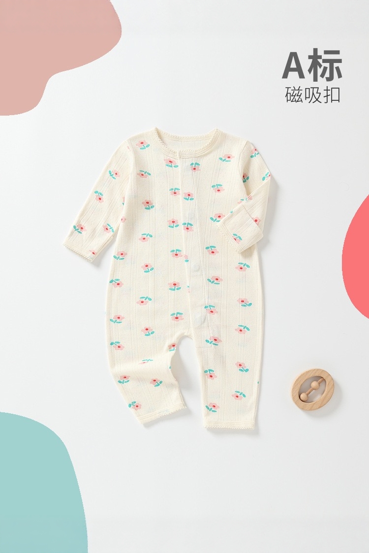 北欧风宝宝磁吸扣连体衣A标纯棉春秋季儿童睡衣bb衫婴儿磁扣衣服