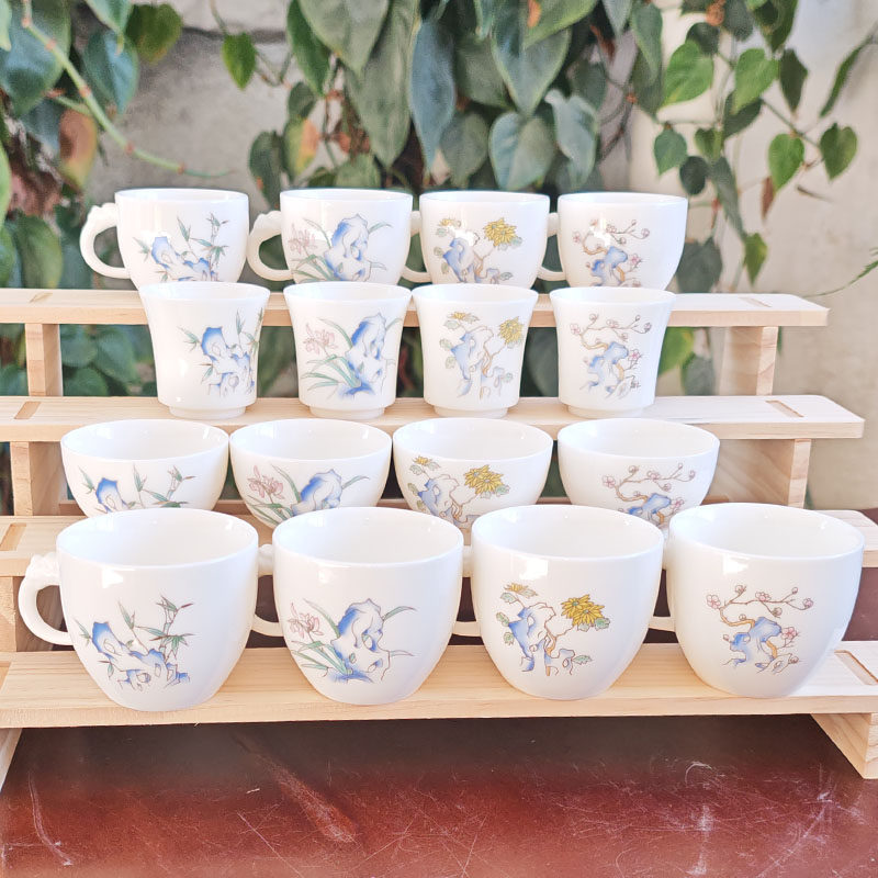 羊脂玉茶杯梅兰竹菊大号主人杯品茗杯潮汕功夫茶具套装茶杯喝茶