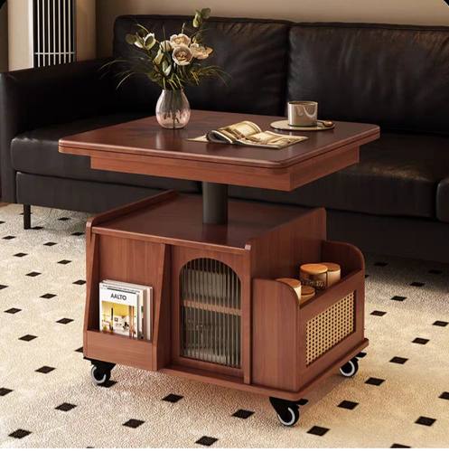 2025新款小推车实木烤漆升降折叠沙发边几客厅卧室可移动智能茶几