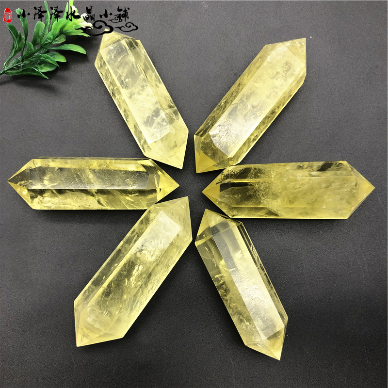 天然黄水晶柱双尖六棱柱黄色水晶柱原石柱家居装饰摆件