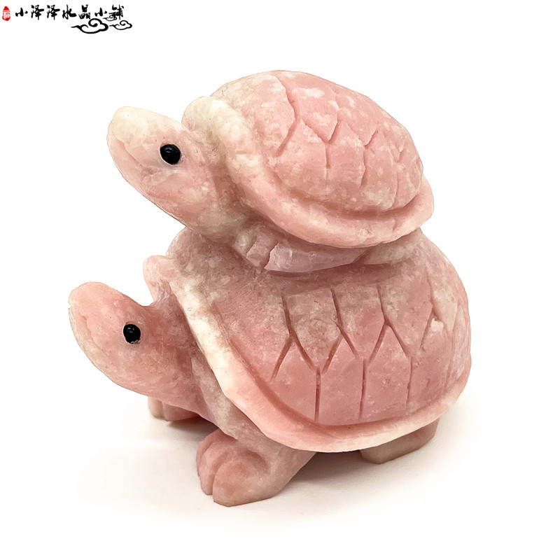 天然粉澳宝母子乌龟摆件原石手工雕刻家居商铺桌面装饰工艺礼物品