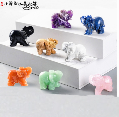 天然水晶雕刻小象大象黑曜石