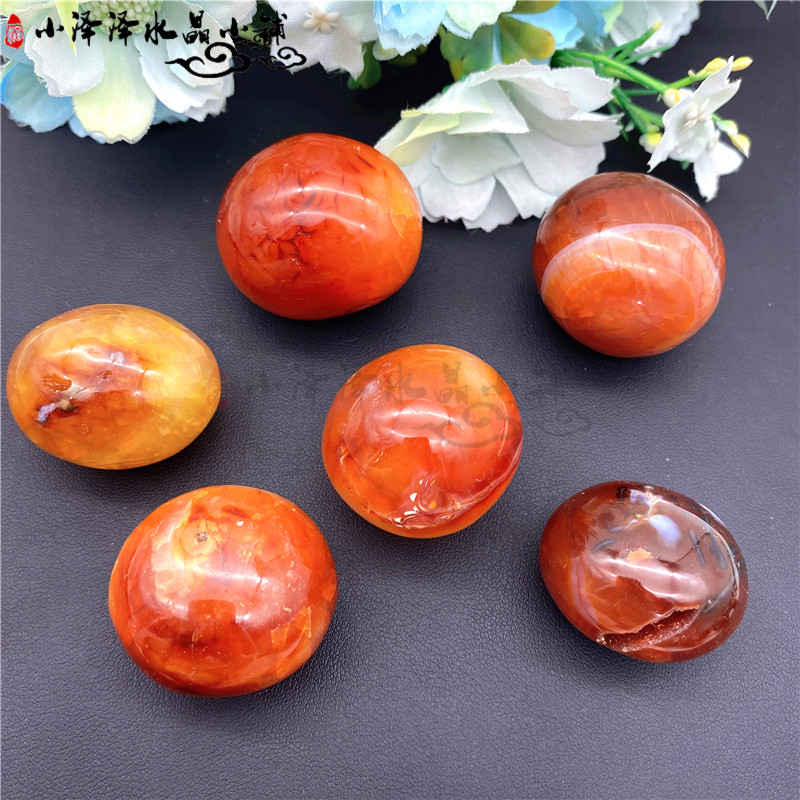 天然红玛瑙石红玉髓翻滚石把玩鱼缸装饰石头原石矿石摆件手把件