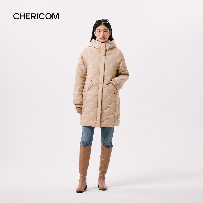 千仞岗2023冬季中长款轻薄连帽羽绒服直筒修身百搭