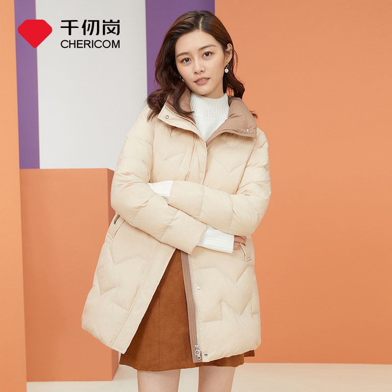 千仞岗新款女士中长款撞色羽绒服经典百搭加厚保暖外套Y269080Y,女装/女士精品,羽绒服,淘宝优惠券,粉丝福利购,淘宝优惠卷