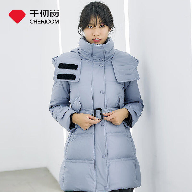 千仞岗冬季羽绒服女中长款收腰修身连帽保暖防风加厚外套90鸭绒