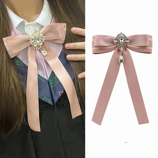 夏季新款粉色系少女蝴蝶结学院风毕业照领结衬衣学士服裙装领花