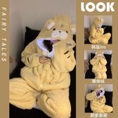 现货冬季 260克长毛绒 睡衣女可爱连帽老虎拉链加厚绣花家居服