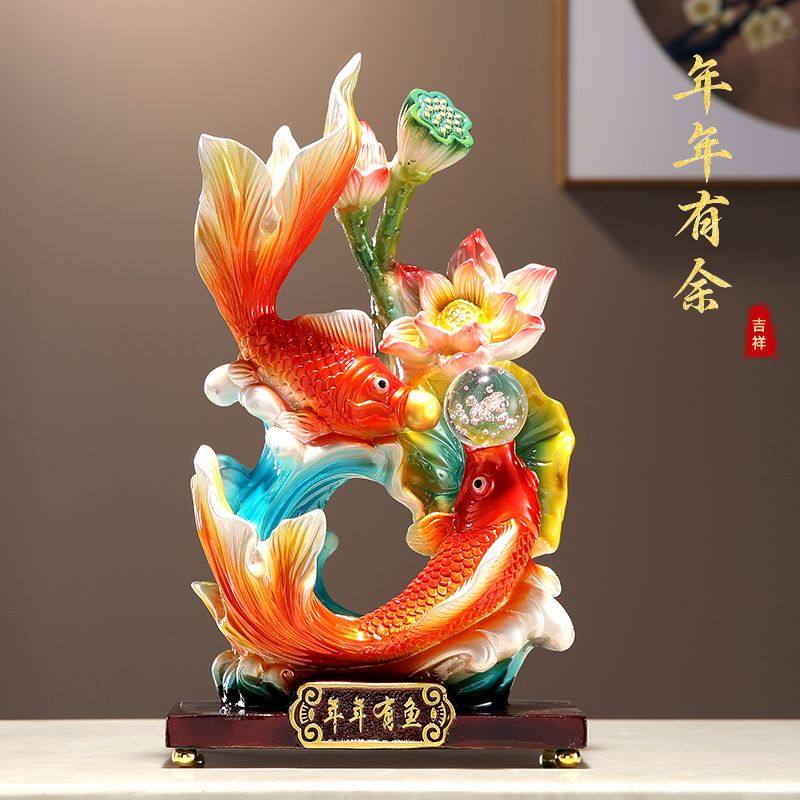 年年有鱼招财摆件创意新中式工艺品树脂客厅玄关酒柜装饰品桌面,家居饰品,装饰摆件,淘宝优惠券,粉丝福利购,淘宝优惠卷