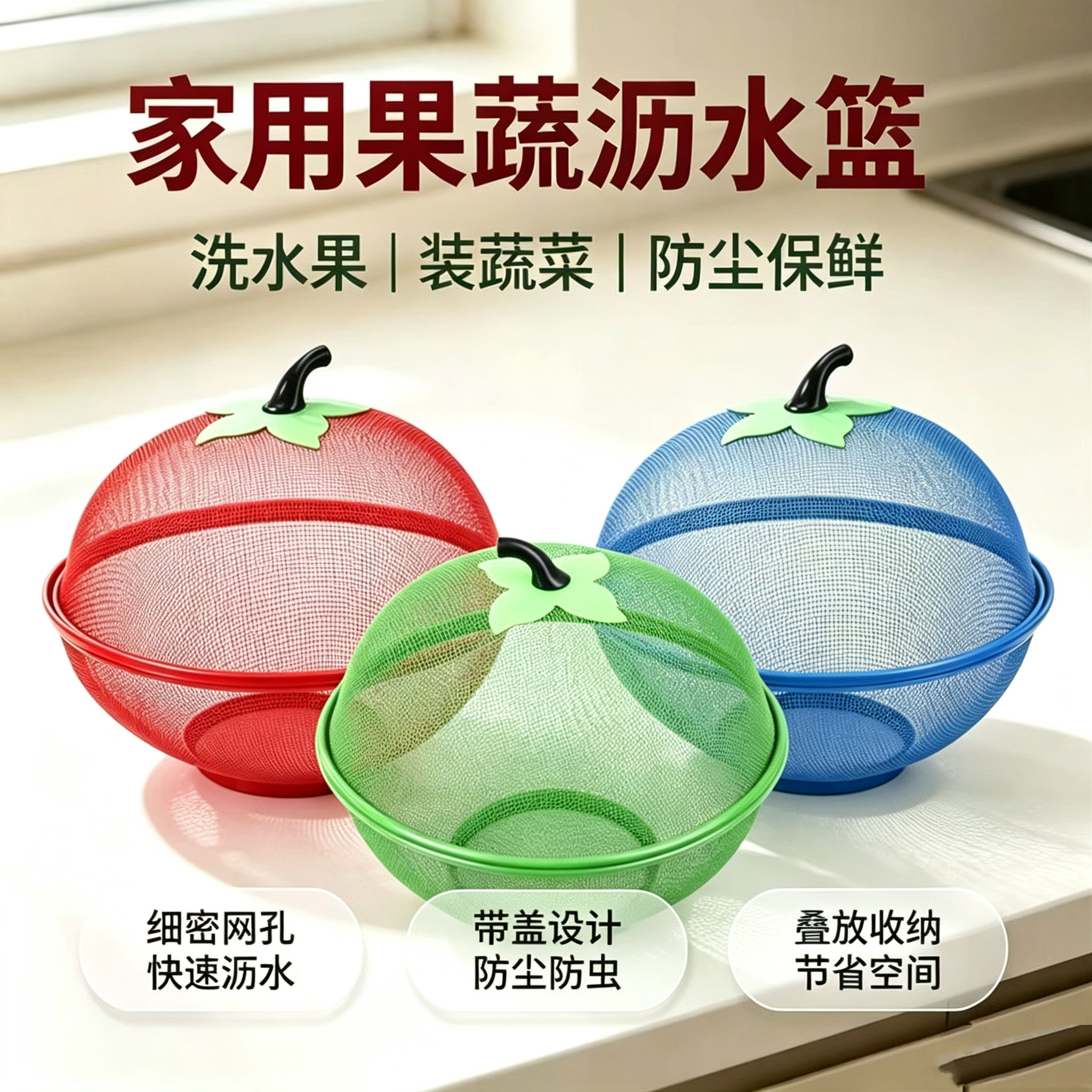 不锈钢铁丝网沥水篮家用图片
