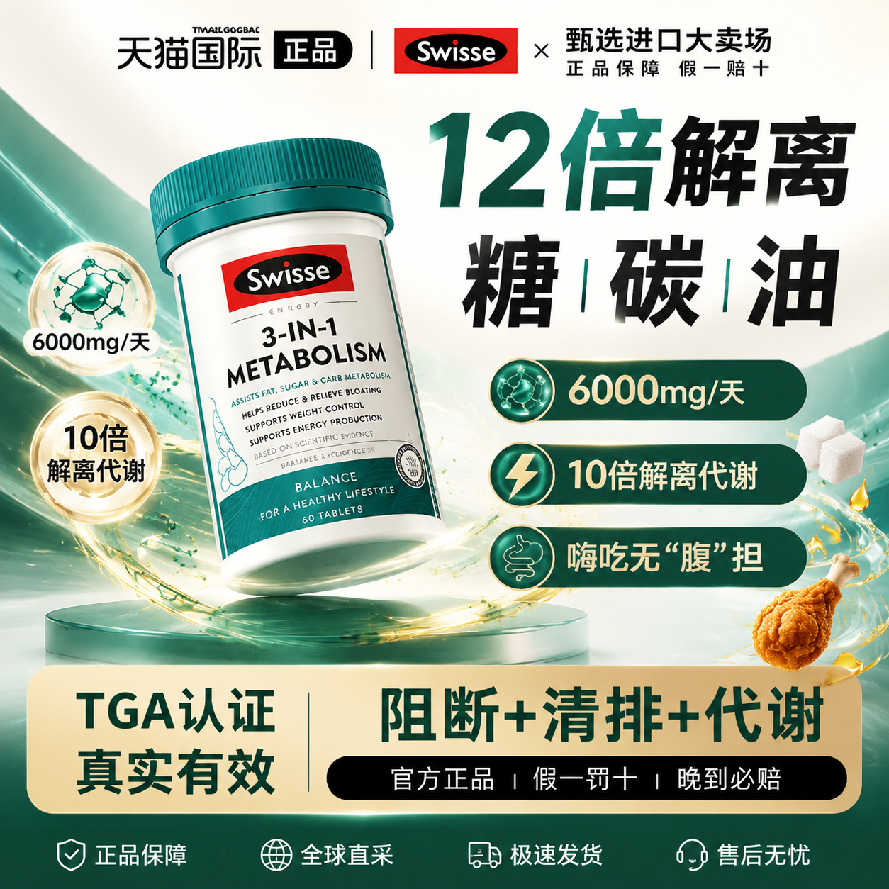 swisse白芸豆阻断片三合一代谢控热控丸燃抗糖碳水肪旗舰店
