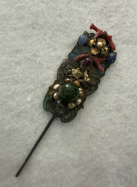 馆藏级明代永乐宫廷进口宝石镶嵌鎏金红宝石蓝宝石珍珠首饰G0129