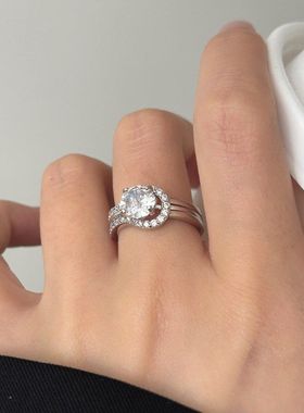 欧美跨境爆款1克拉莫桑石轻奢高级感戒指女抖音快手直播货源小众