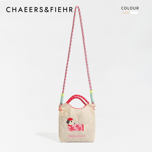 日系ball chain刺绣腊肠狗迷你小包手机包通勤拎包单肩斜挎水桶包