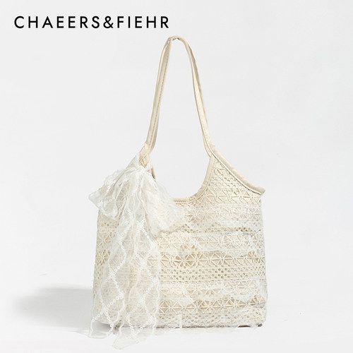 夏季沙滩度假风编织托特包女2025新款蕾丝温柔风腋下单肩包包