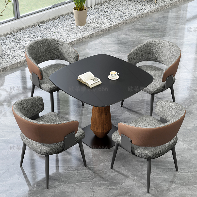 简约岩板方桌小户型餐桌中古风休闲阳台打牌桌正方形家用吃饭桌子