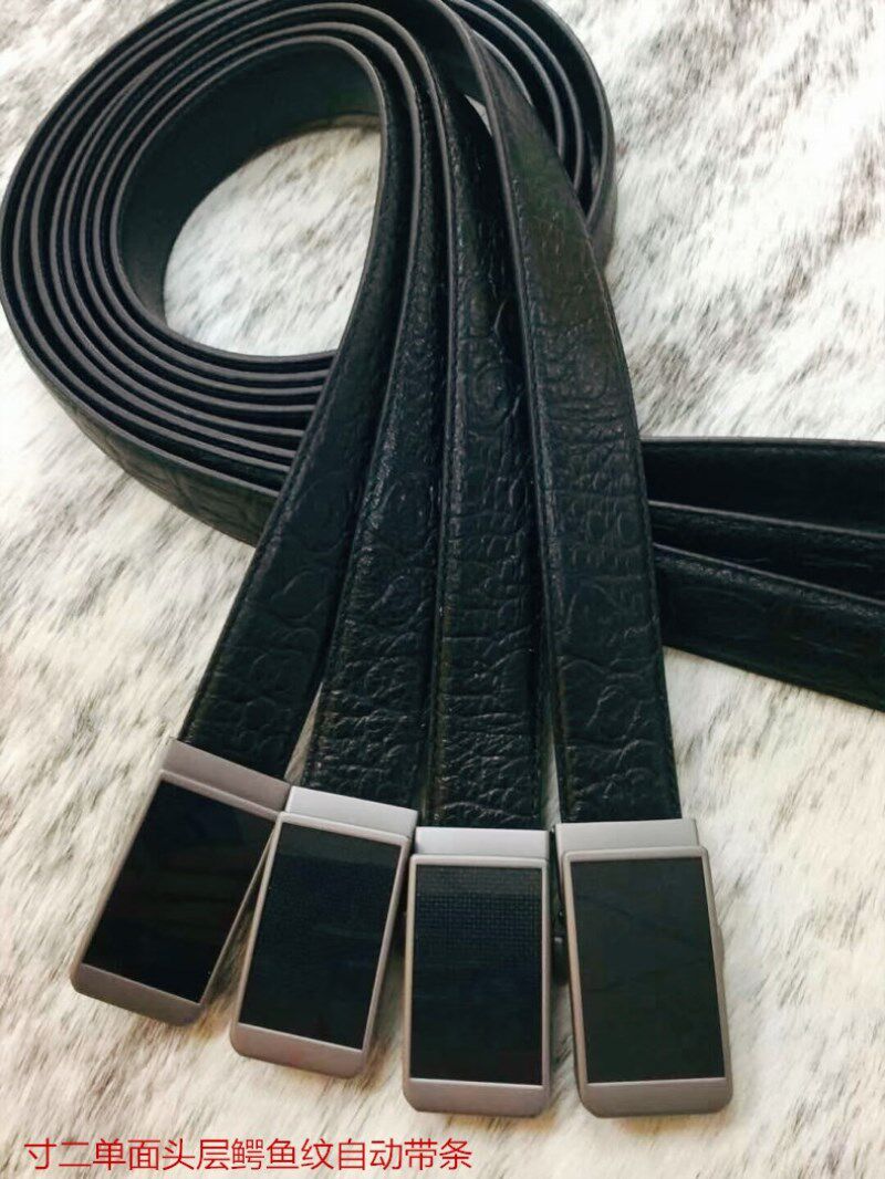 男士头层牛皮皮带寸二头层单面鳄鱼纹自动扣带条,可随意搭配扣头
