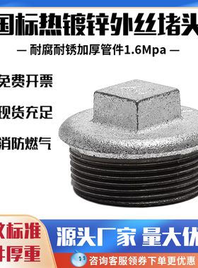镀锌堵头管堵水管堵塞头堵帽50封口塞4分外丝铸铁2寸DN32铁80丝堵