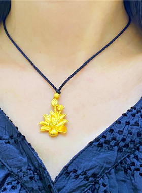 镀金古法荷花女士编绳项链