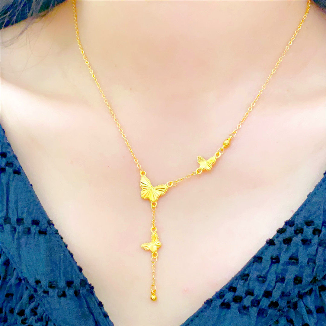 精美镭射蝴蝶流苏仿黄金项链女镀金色锁骨链轻奢2024新款久不掉色