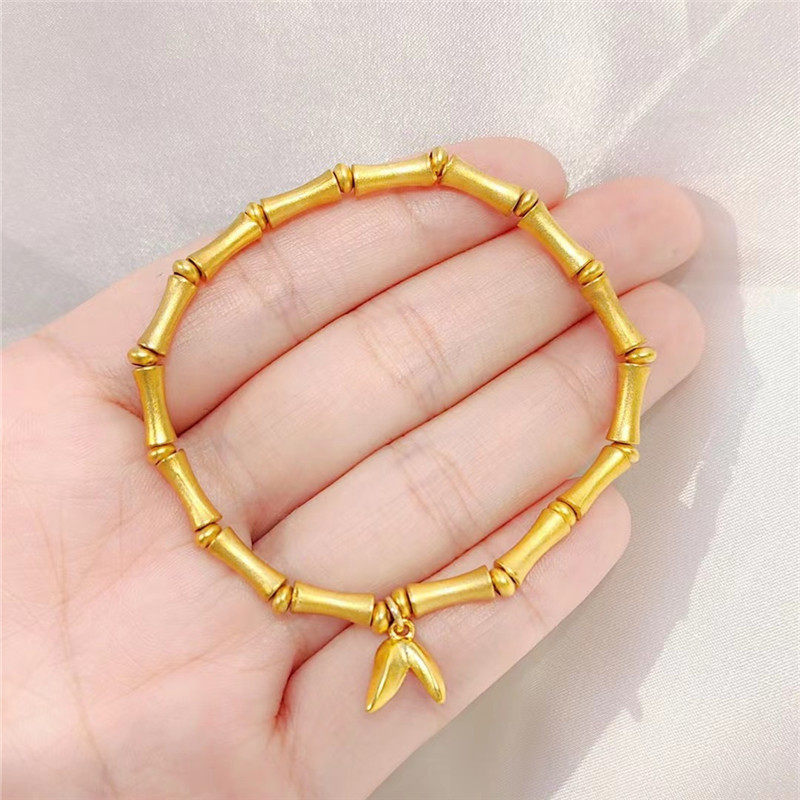 女士镀金复古古法传承竹节手链
