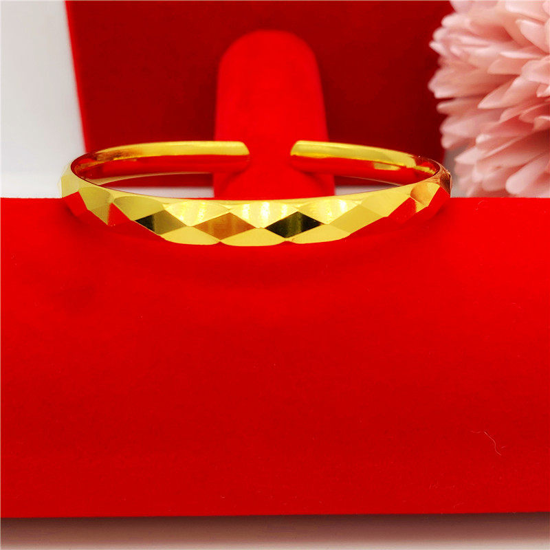 仿黄金24k色铜镀金首饰女仿真越南沙金手镯开口久不掉色 金色镯子