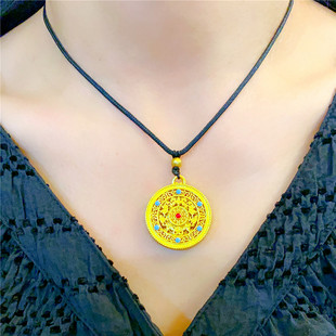 国潮仿沙金花丝五福圆满如意吊坠古法仿黄金八宝罗盘挂坠编绳项链