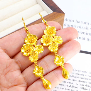 镀金越南沙金国风新中式繁花耳环女金店同款仿三金新娘首饰耳坠