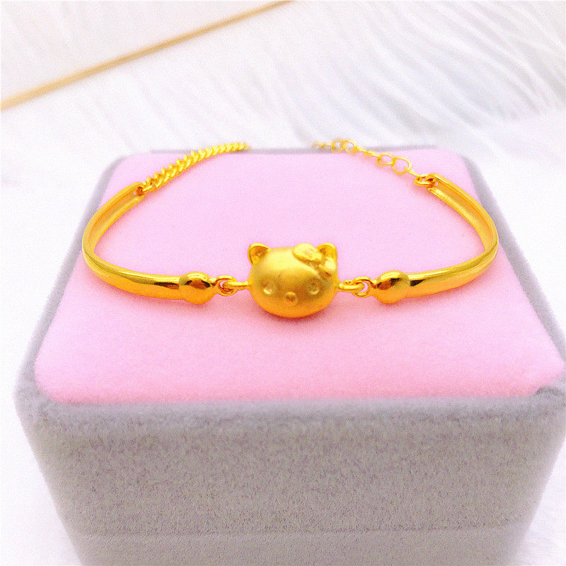 镀金手链女 久不掉色仿真黄金色饰品 欧币猫咪手链 越南沙金手镯