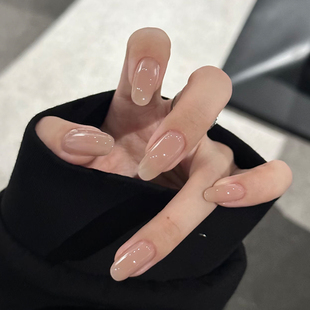 手工裸色穿戴甲中长款2025新款秋冬高级感美甲指甲贴片黄黑皮显白
