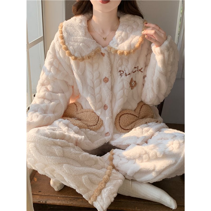 美梦珊瑚绒睡衣女秋冬季加绒加厚睡衣/家居服套装