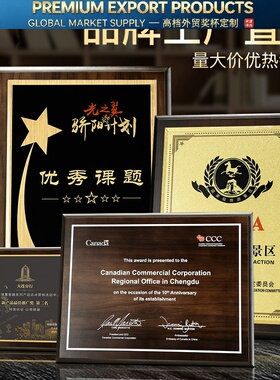 奖牌定制定做授权牌金箔奖牌挂牌木质木托奖杯荣誉牌匾证书纪年会