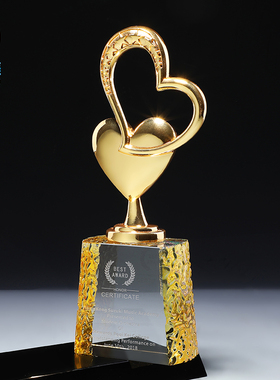 心心相印水晶奖杯定制创意慈善个人优秀员工忠诚奉献金属奖杯年会